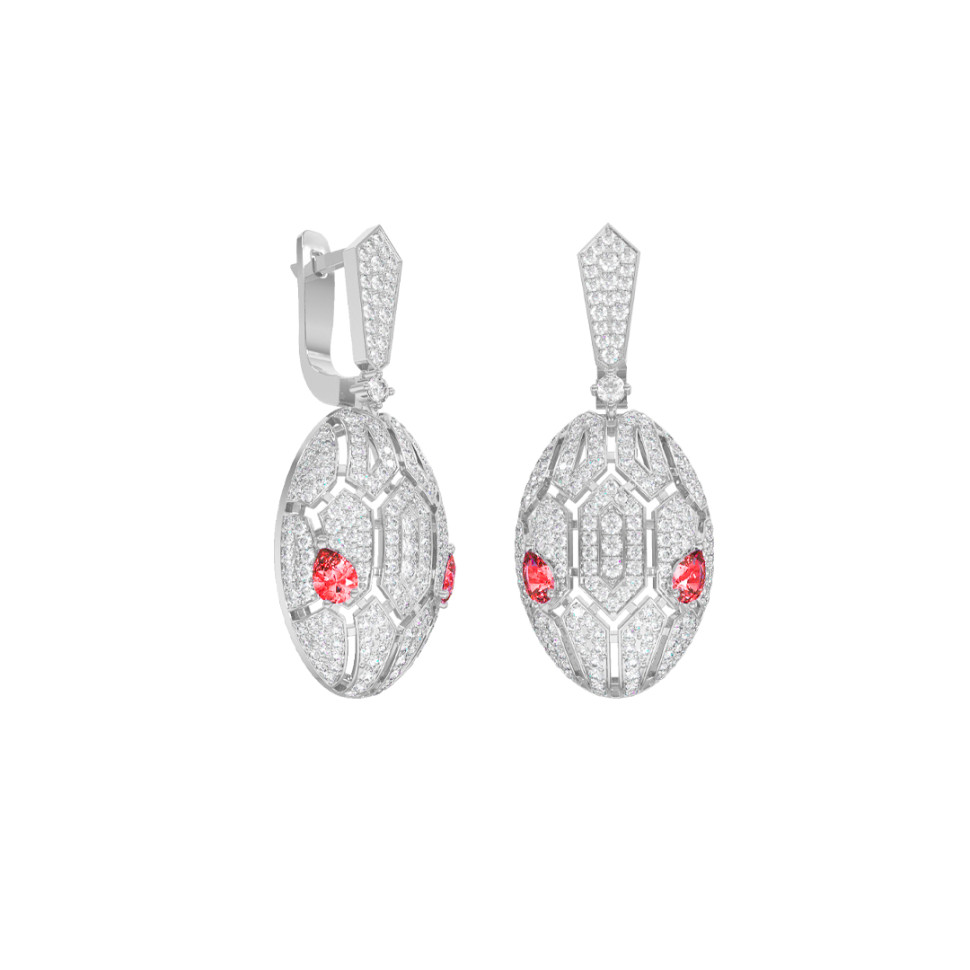 Серьги из белого золота с фианитами и корундами (056069)