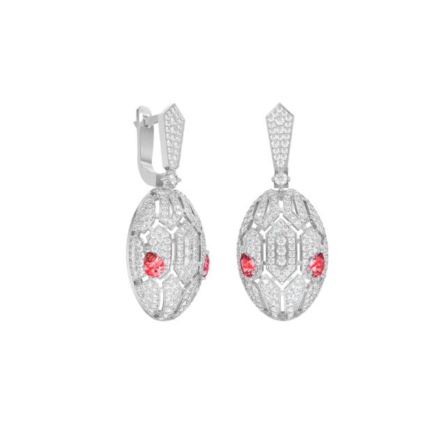 Серьги из белого золота с фианитами и корундами (056069)