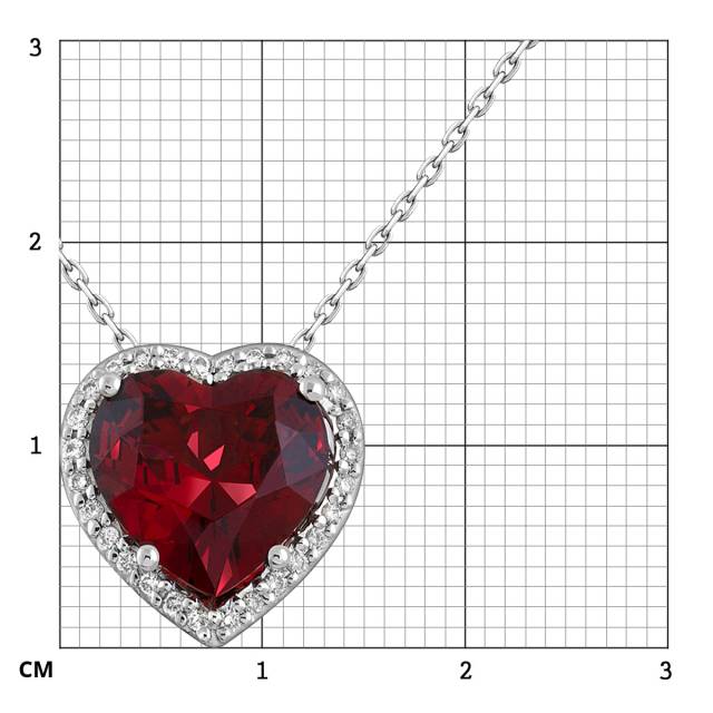 Колье из белого золота с бриллиантами и гранатом "Сердце" (063680)
