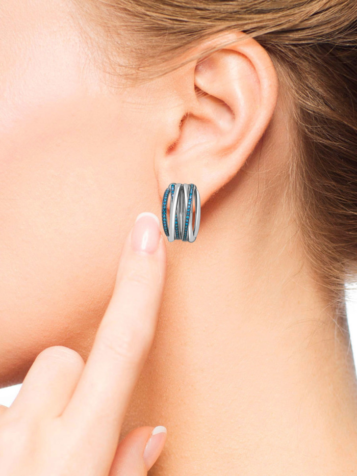 Серьги из белого золота с голубыми бриллиантами (059176)