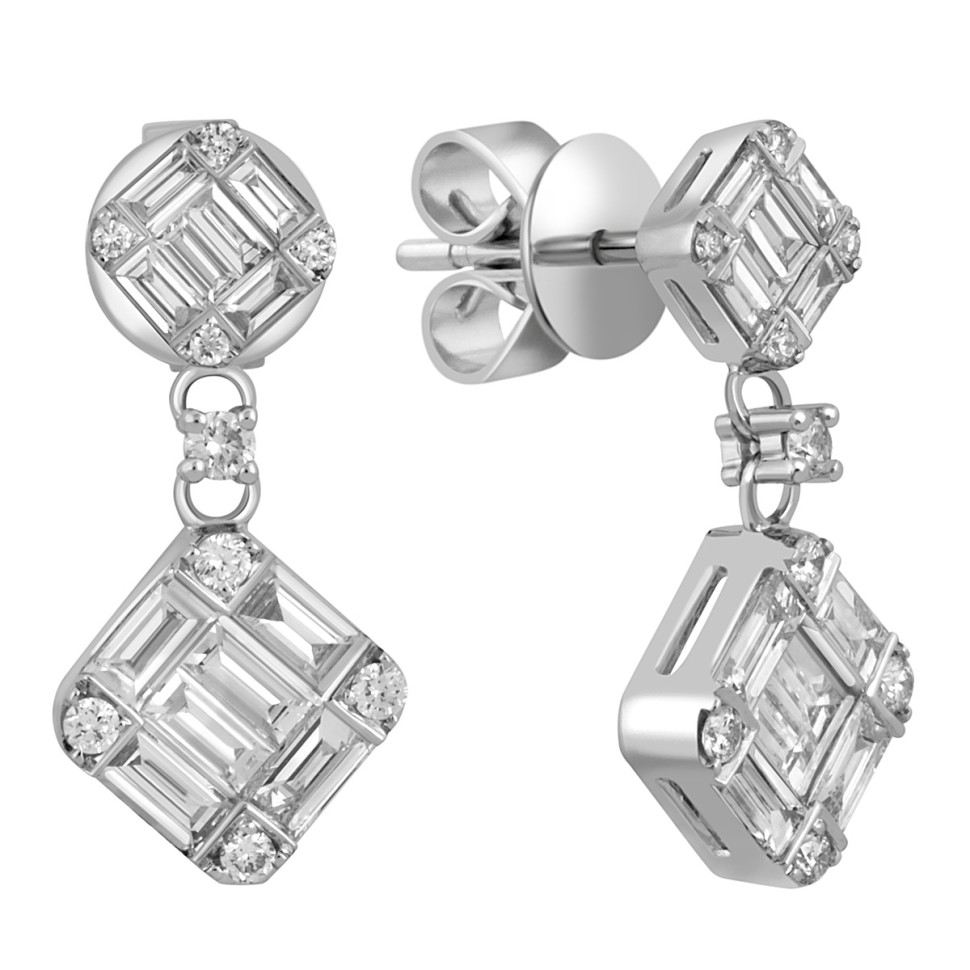 Серьги пусеты из белого золота с бриллиантами (043657)