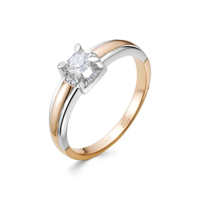 Помолвочное кольцо из комбинированного золота с бриллиантами (053053)