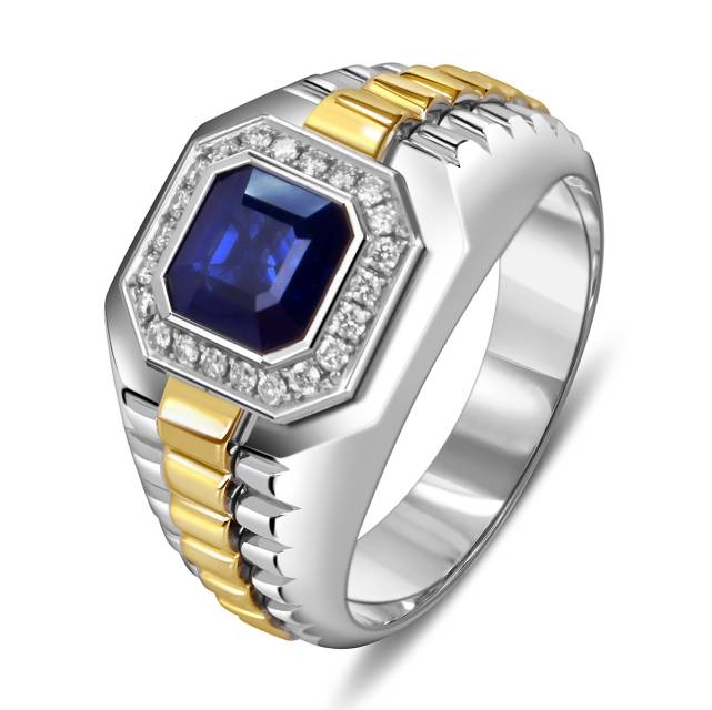 Кольцо из комбинированного золота с бриллиантами и сапфиром (059108)