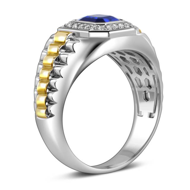 Кольцо из комбинированного золота с бриллиантами и сапфиром (059108)