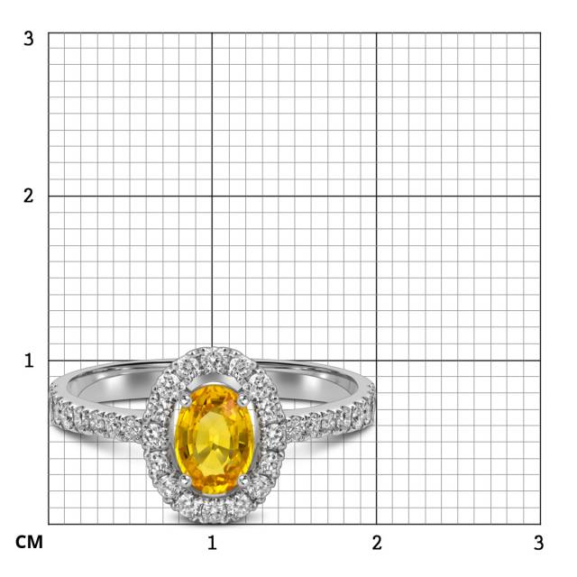 Кольцо из белого золота с бриллиантами и жёлтым сапфиром (063170)