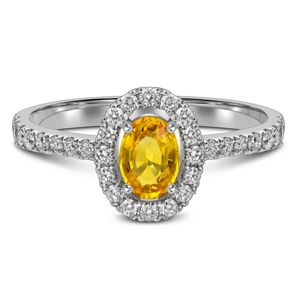 Кольцо из белого золота с бриллиантами и жёлтым сапфиром (063170)