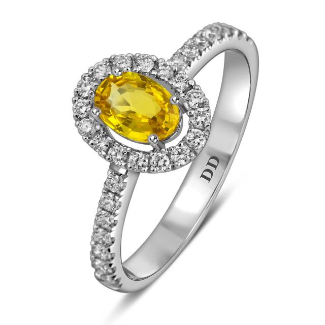 Кольцо из белого золота с бриллиантами и жёлтым сапфиром (063170)
