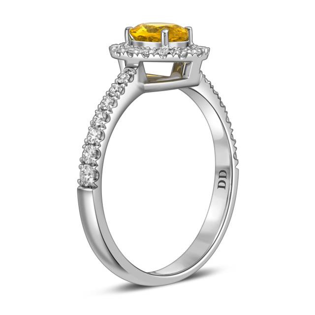 Кольцо из белого золота с бриллиантами и жёлтым сапфиром (063170)