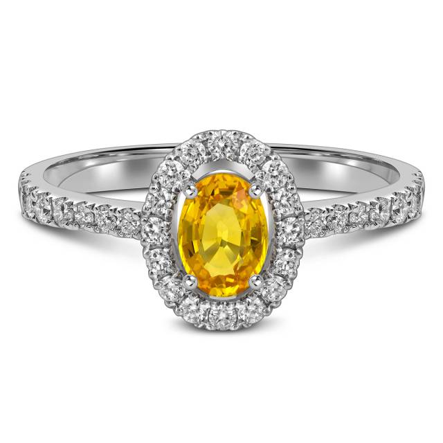 Кольцо из белого золота с бриллиантами и жёлтым сапфиром (063170)