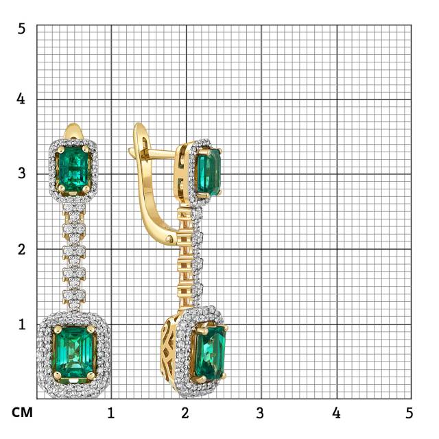 Серьги из жёлтого золота с бриллиантами и изумрудами (051825)