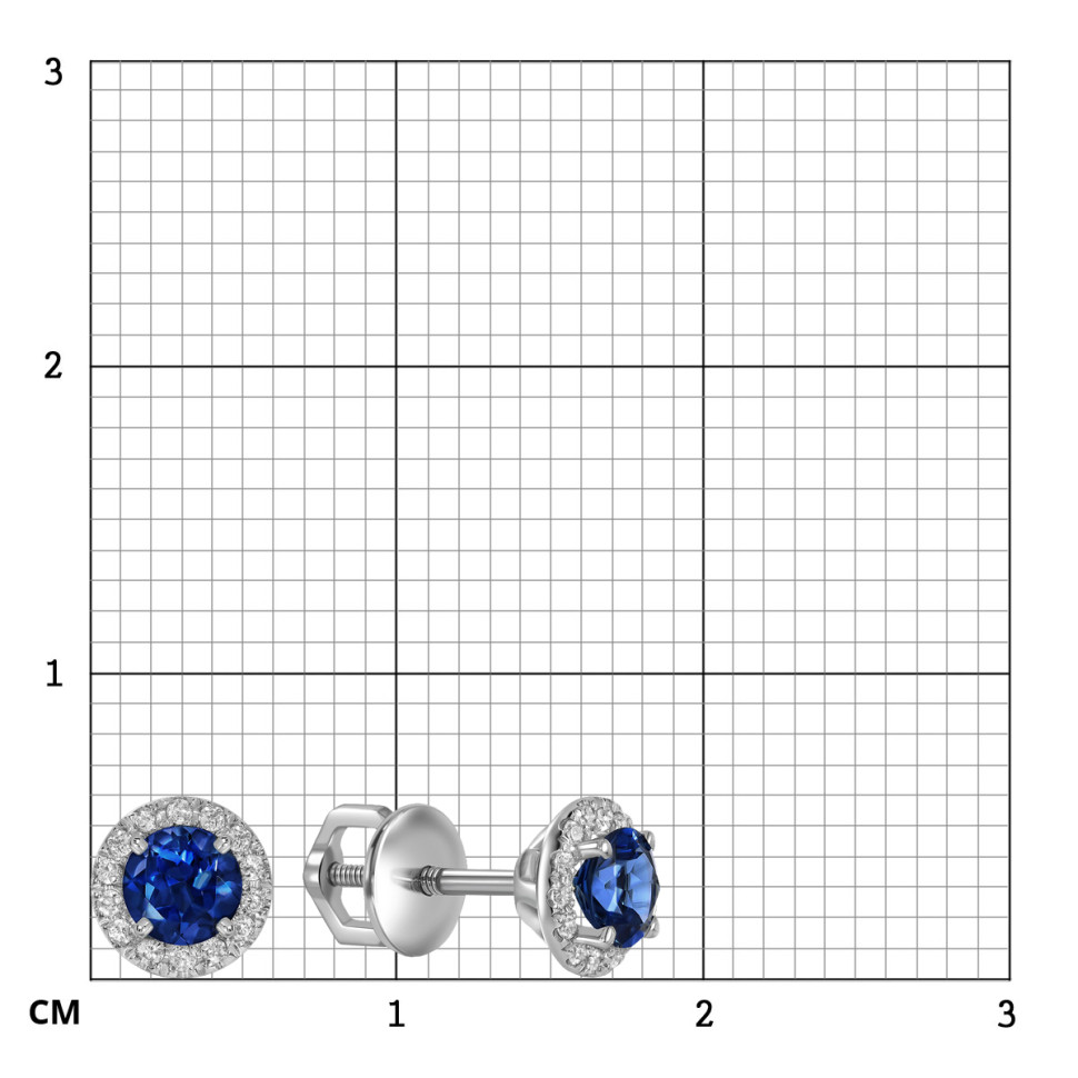 Серьги пусеты из белого золота с бриллиантами и сапфирами (060970)