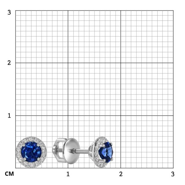 Серьги пусеты из белого золота с бриллиантами и сапфирами (060970)