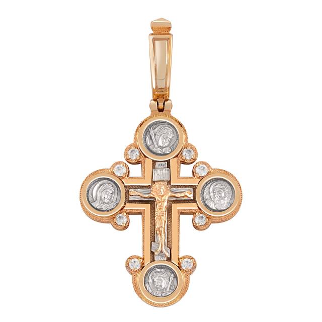 Кулон крест из комбинированного золота с бриллиантами (046825)
