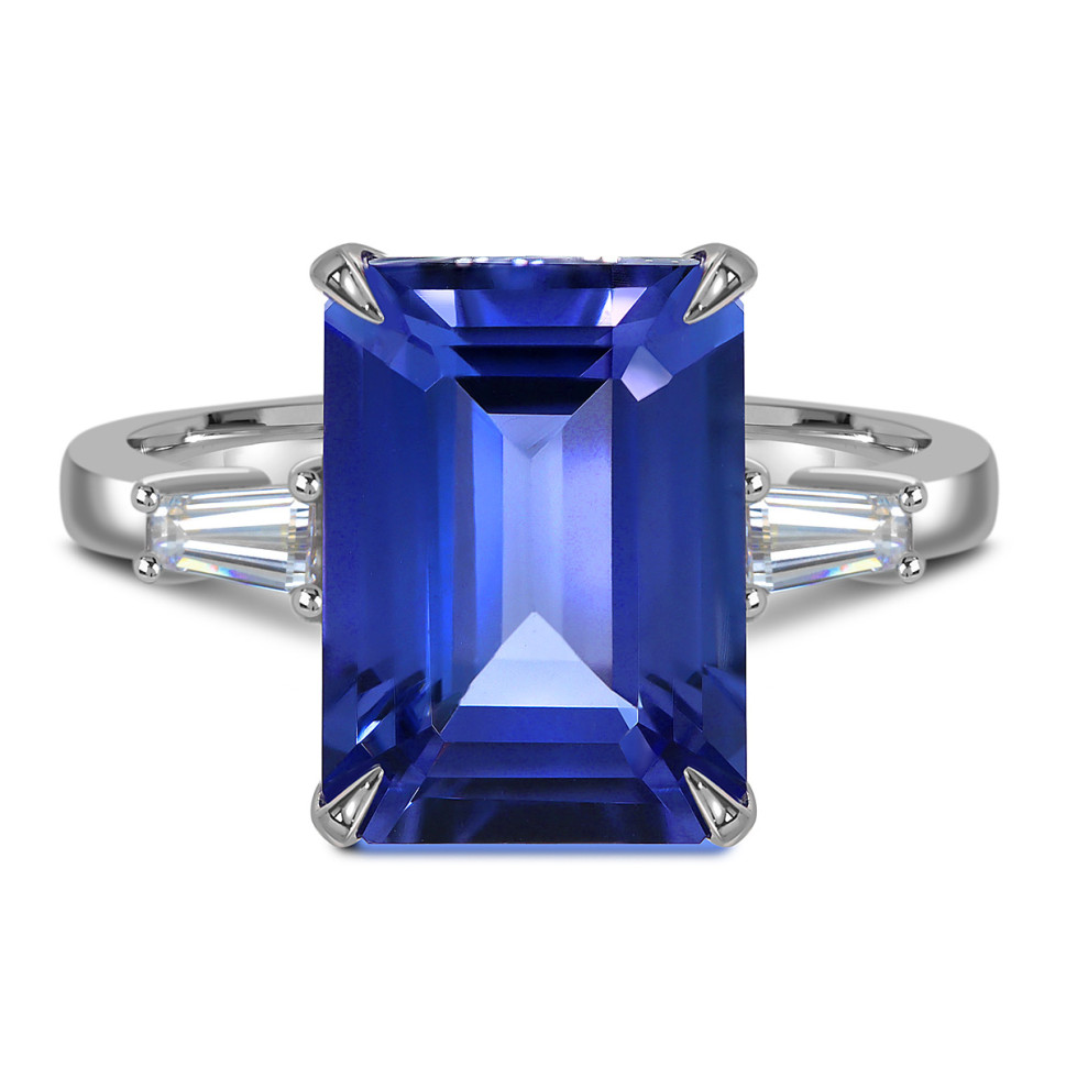 Кольцо из белого золота с бриллиантами и танзанитом (059183)