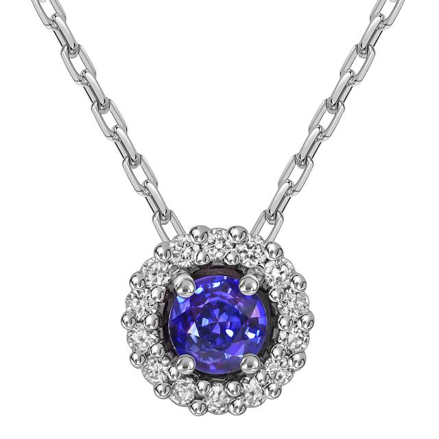 Колье из белого золота с бриллиантами и танзанитом (060609)