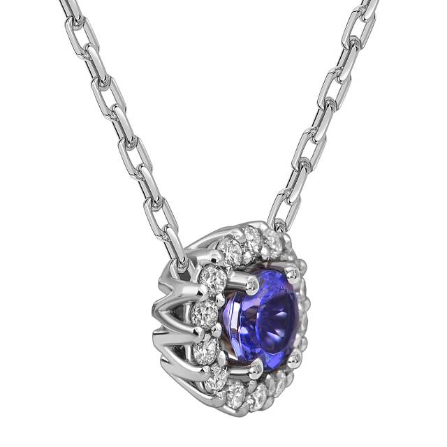 Колье из белого золота с бриллиантами и танзанитом (060609)