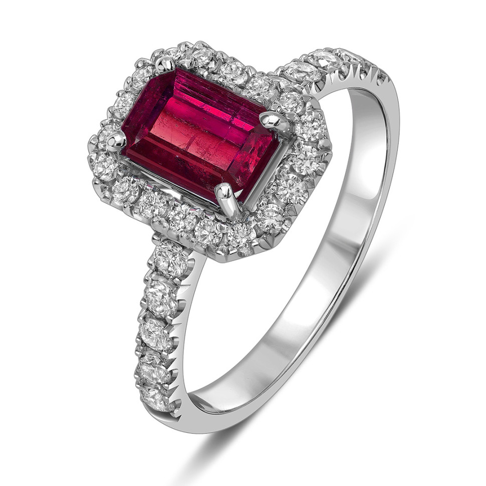 Кольцо из белого золота с бриллиантами и рубином (063710)