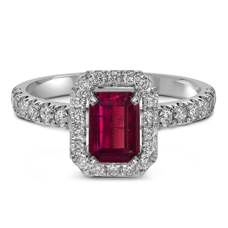 Кольцо из белого золота с бриллиантами и рубином (063710)