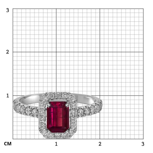 Кольцо из белого золота с бриллиантами и рубином (063710)
