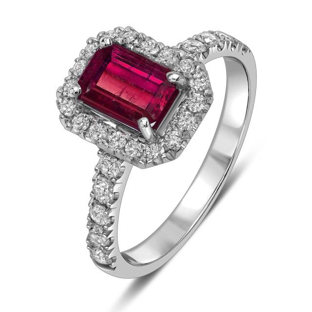 Кольцо из белого золота с бриллиантами и рубином (063710)
