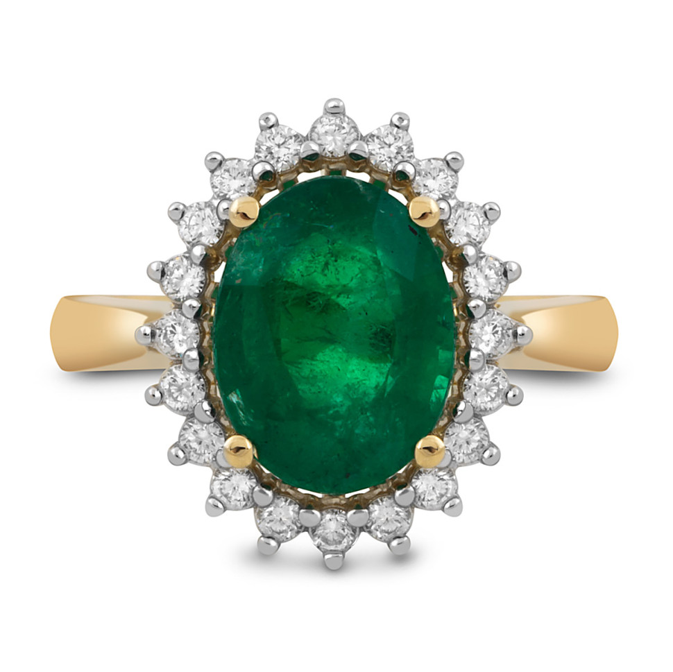 Кольцо из жёлтого золота с бриллиантами и изумрудом (046985)