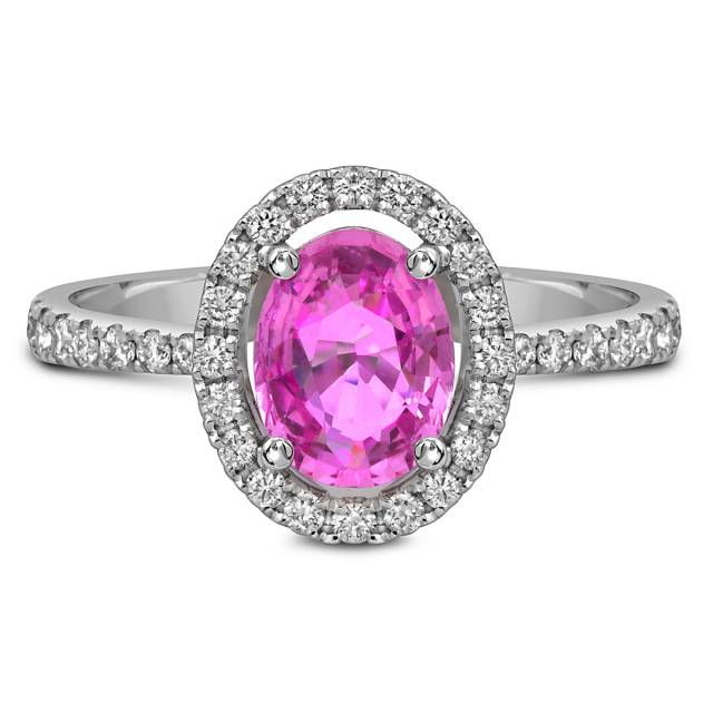 Кольцо из белого золота с бриллиантами и розовым сапфиром (055114)