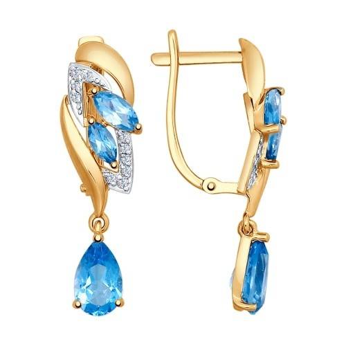 Серьги из красного золота с топазами и фианитами (027780)