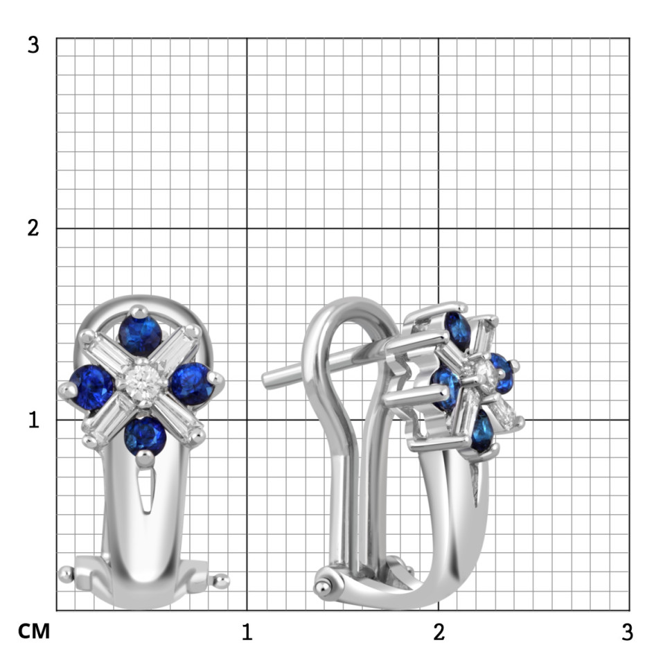 Серьги из белого золота с бриллиантами и сапфирами (049529)