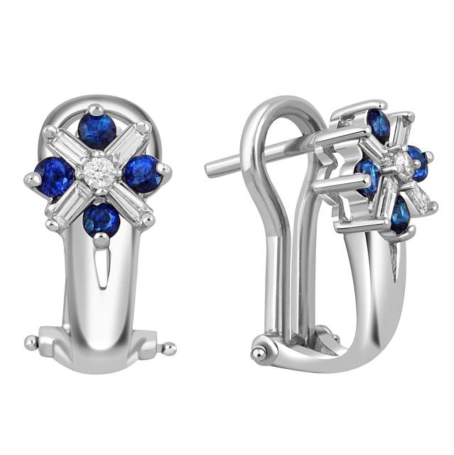 Серьги из белого золота с бриллиантами и сапфирами (049529)
