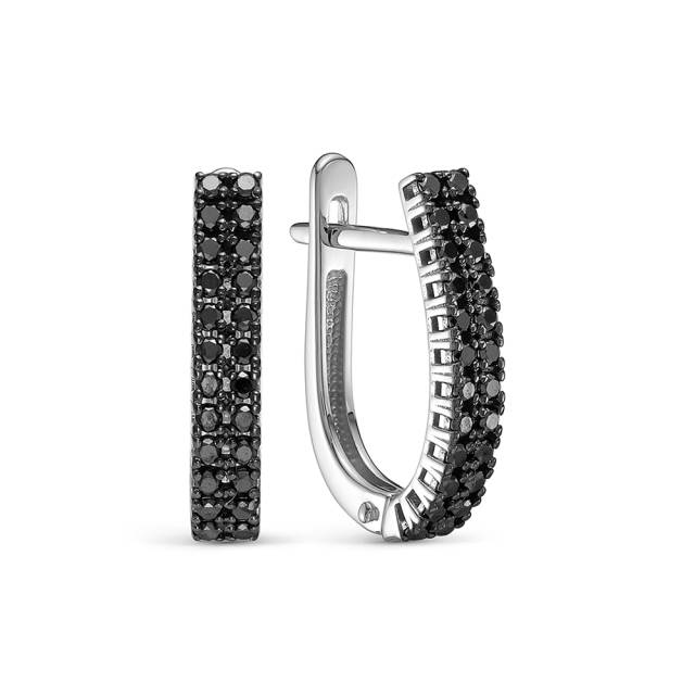 Серьги  из белого золота с чёрными бриллиантами (064070)