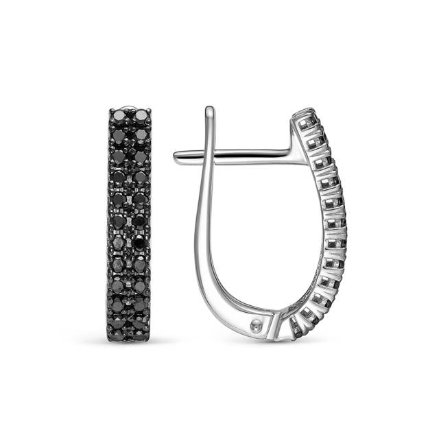Серьги  из белого золота с чёрными бриллиантами (064070)