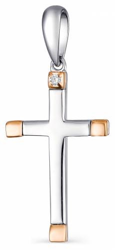 Кулон крест из серебра с золотыми вставками и бриллиантом