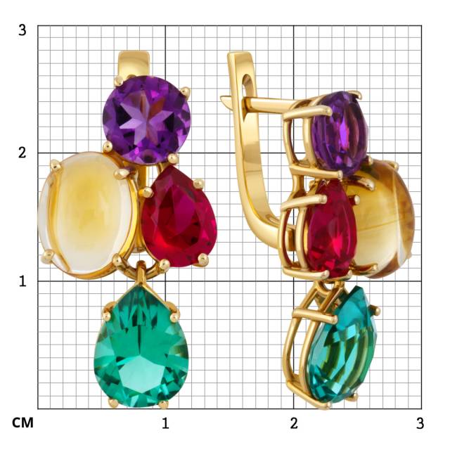 Серьги из жёлтого золота с полудрагоценными камнями (043426)