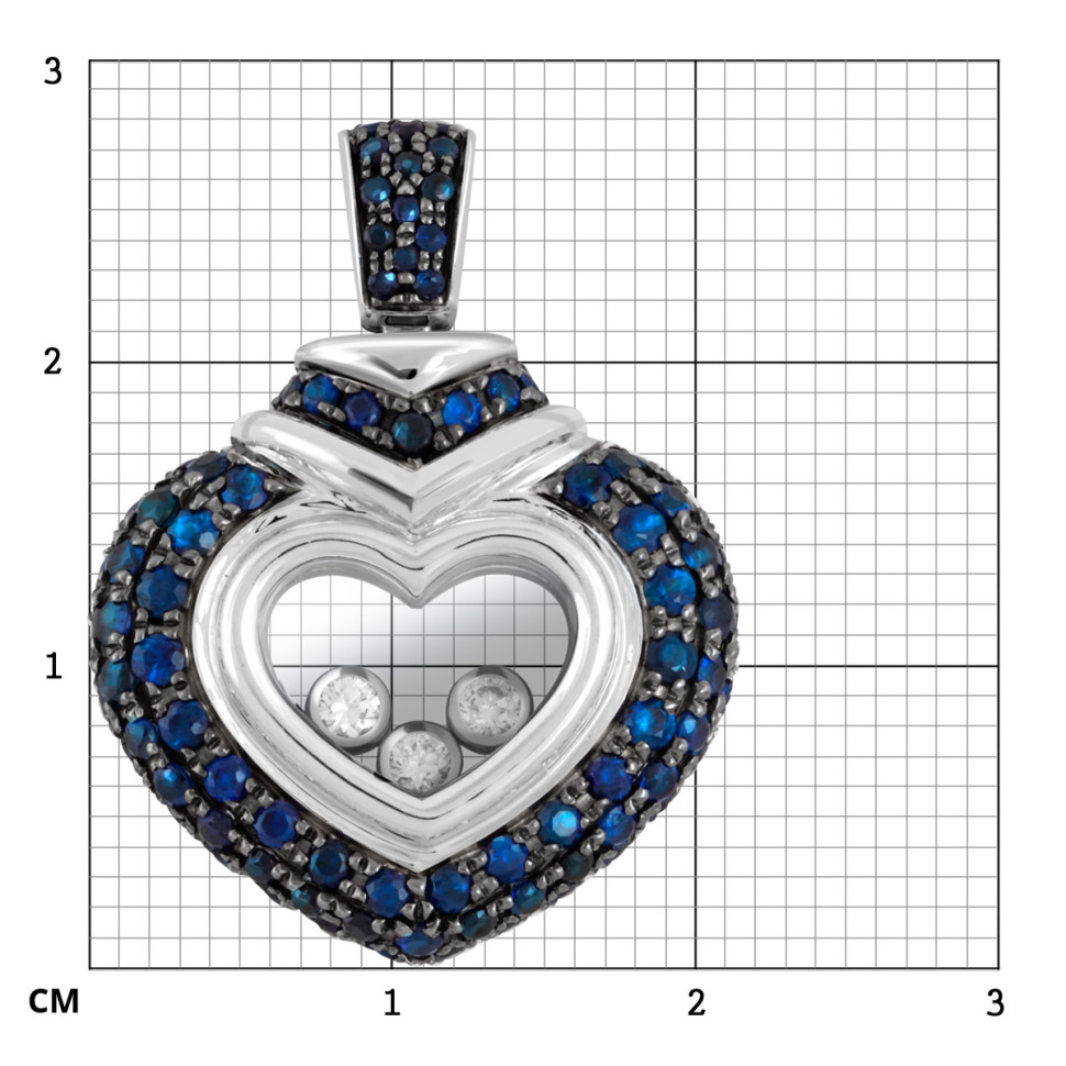 Кулон из белого золота с бриллиантами и сапфирами 