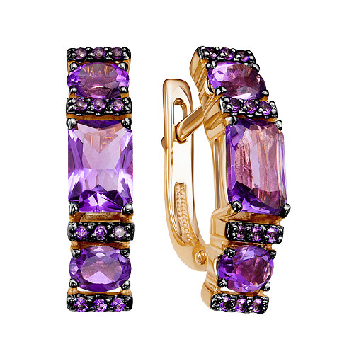 Серьги из красного золота с аметистами и фианитами (040694)
