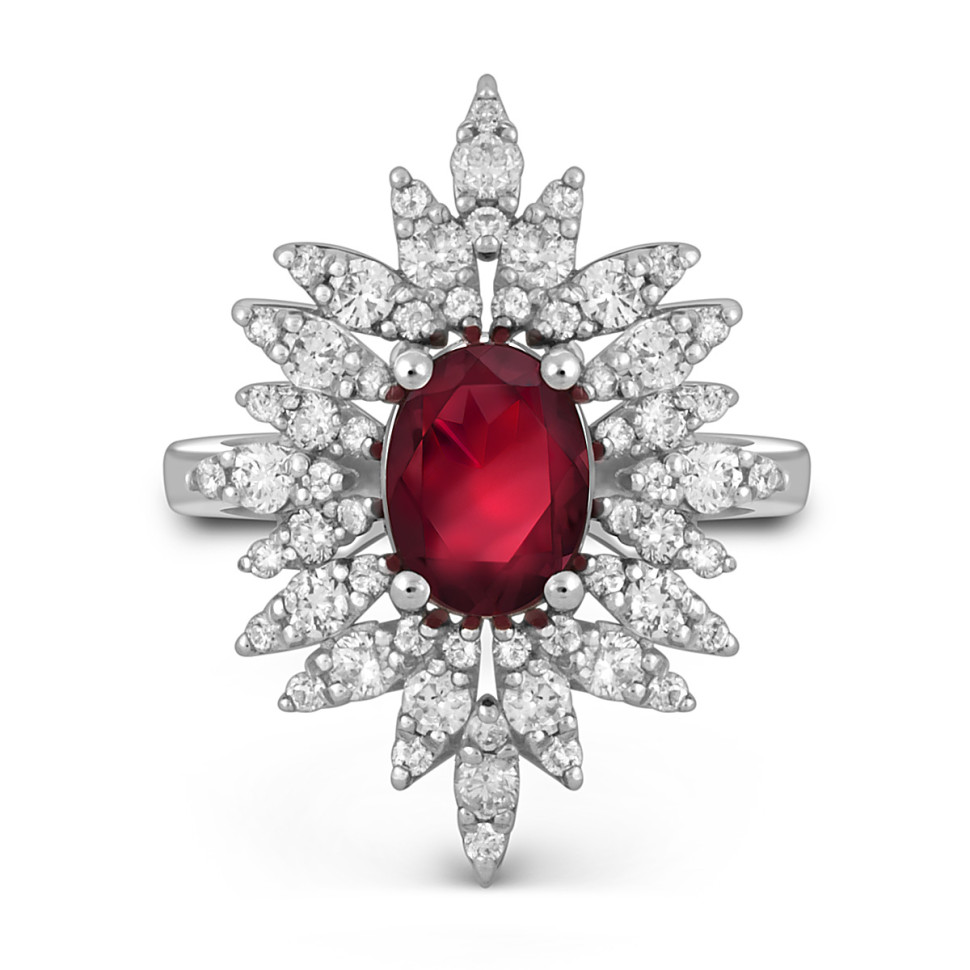 Кольцо из белого золота с бриллиантами и рубином (055531)