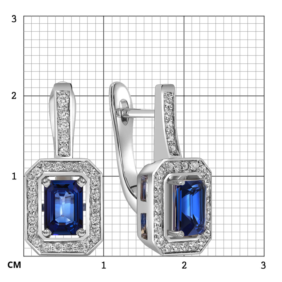 Серьги из белого золота с бриллиантами и сапфирами (063643)