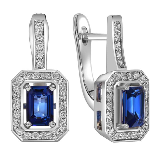 Серьги из белого золота с бриллиантами и сапфирами (063643)