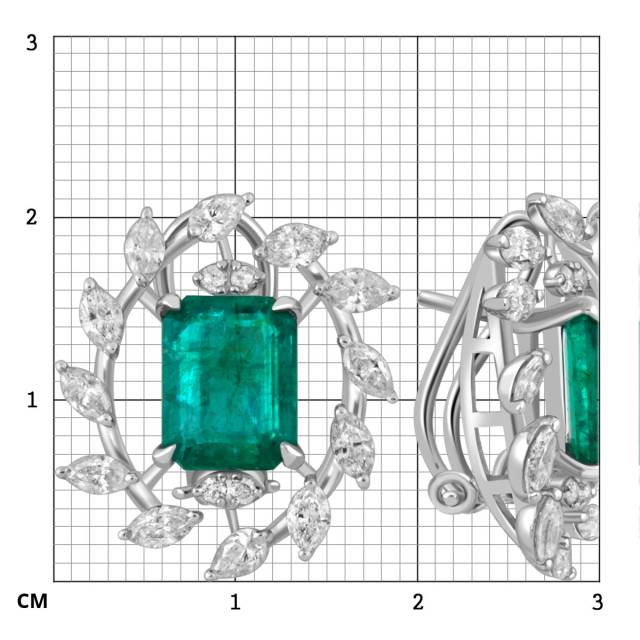 Серьги из белого золота с бриллиантами и изумрудами (047584)