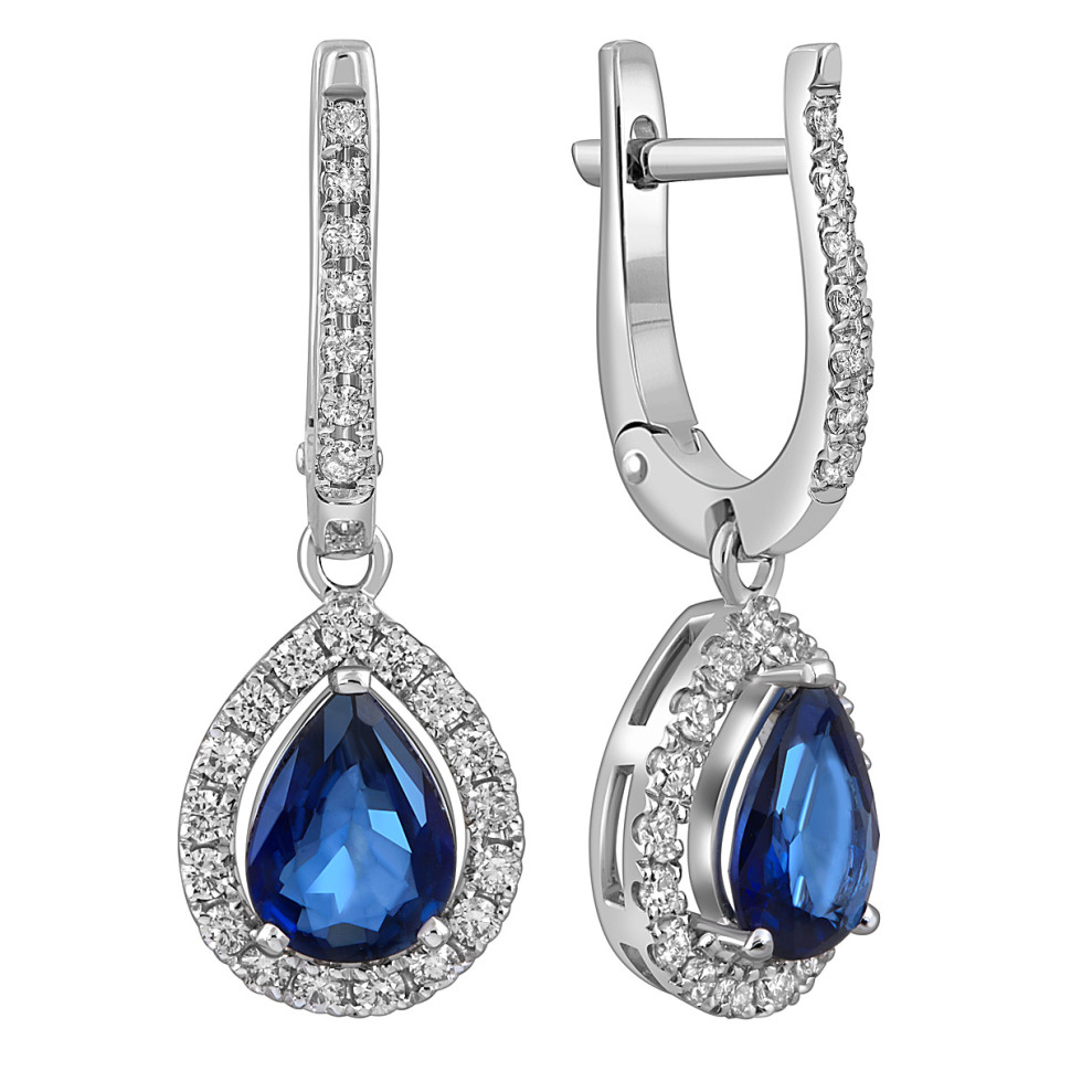 Серьги из белого золота с бриллиантами и сапфирами (055115)