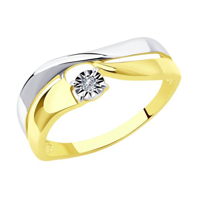 Помолвочное кольцо из комбинированного золота с бриллиантом (050608)