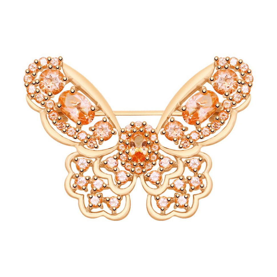 Брошь из красного золота с топазами Swarovski Бабочка (042322)