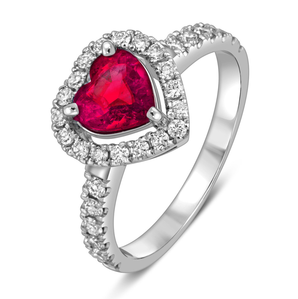 Помолвочное кольцо из белого золота с бриллиантами и рубином 