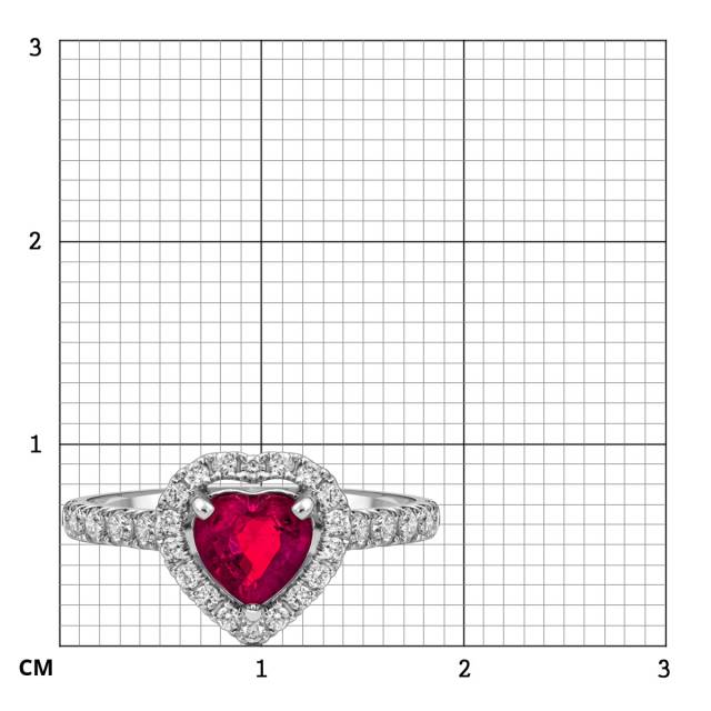 Помолвочное кольцо из белого золота с бриллиантами и рубином "Сердце" (063655)