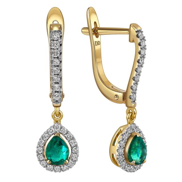 Серьги из жёлтого золота с бриллиантами и изумрудами (062029)