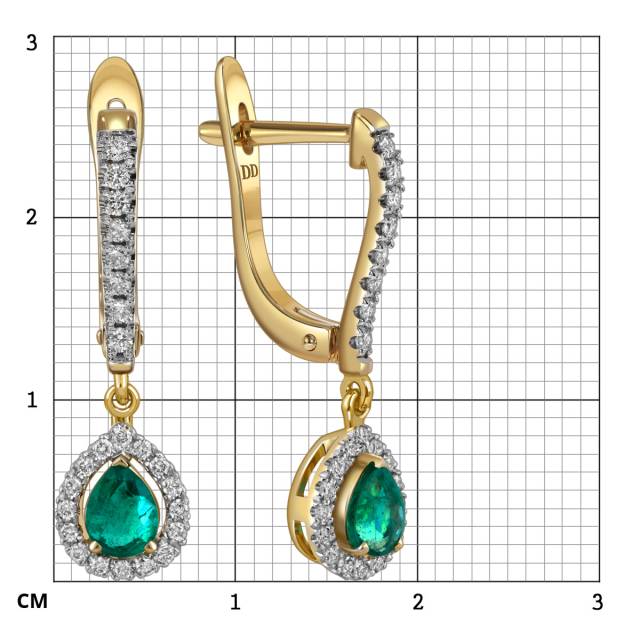 Серьги из жёлтого золота с бриллиантами и изумрудами (062029)