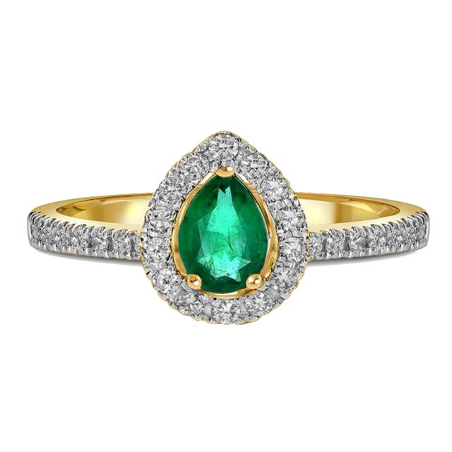 Кольцо из жёлтого золота с бриллиантами и изумрудом (061991)