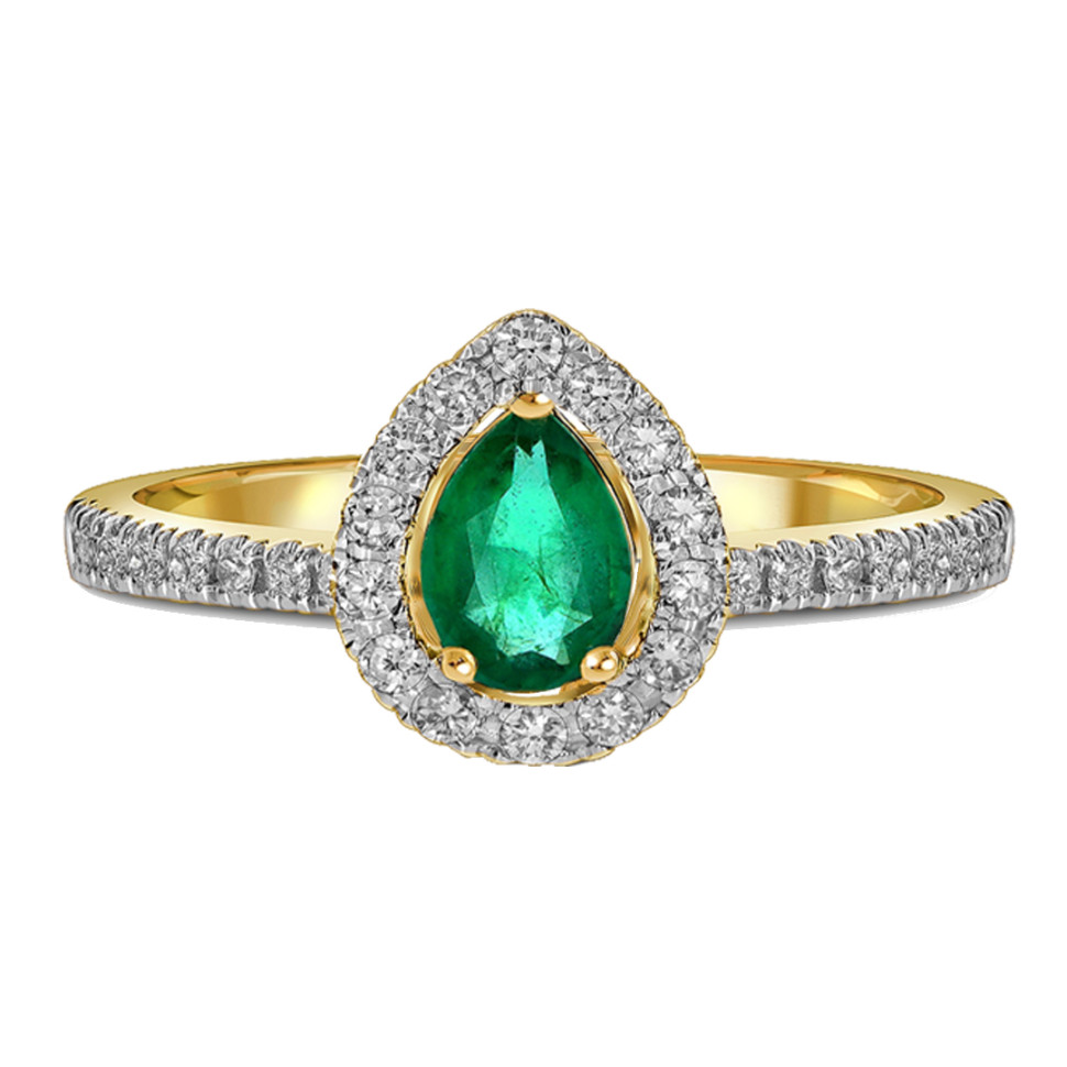 Кольцо из жёлтого золота с бриллиантами и изумрудом (061991)