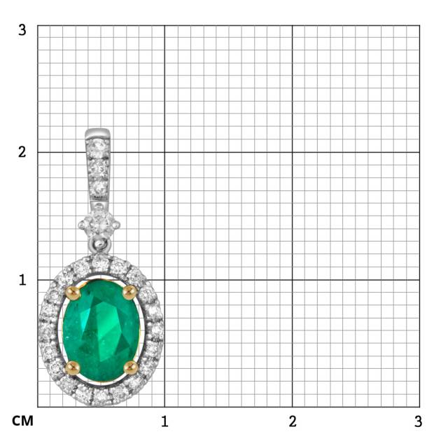 Кулон из белого золота с бриллиантами и изумрудом (049507)
