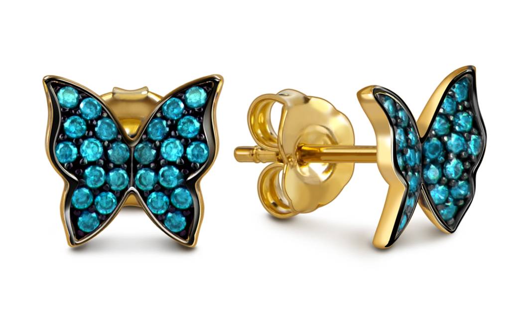 Серьги пусеты из жёлтого золота с фианитами "Бабочки" (057942)